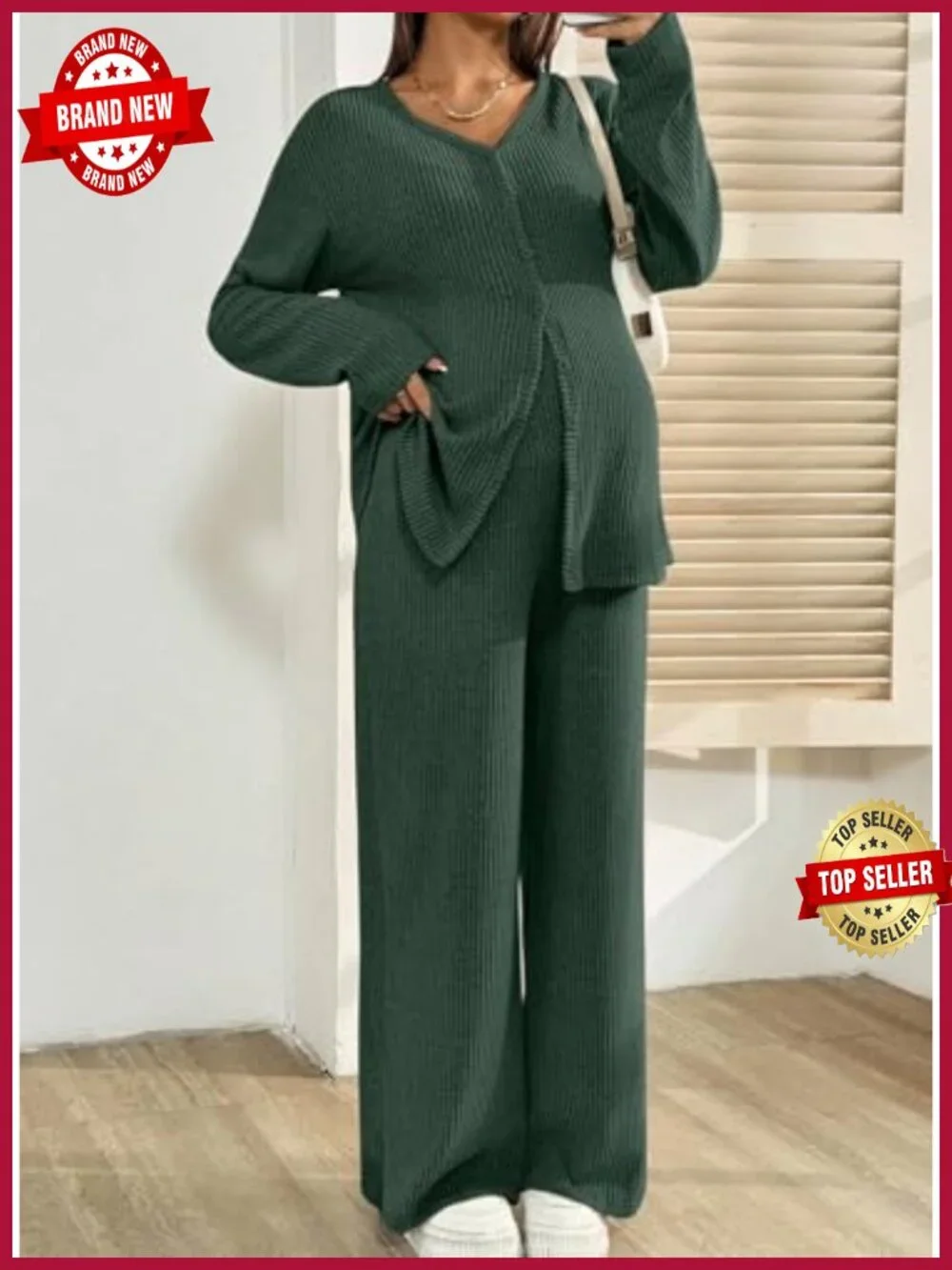 Maternity Lounge Set 2 Piece Long Sleeve Top Pants with Pockets Nursing Pajamas